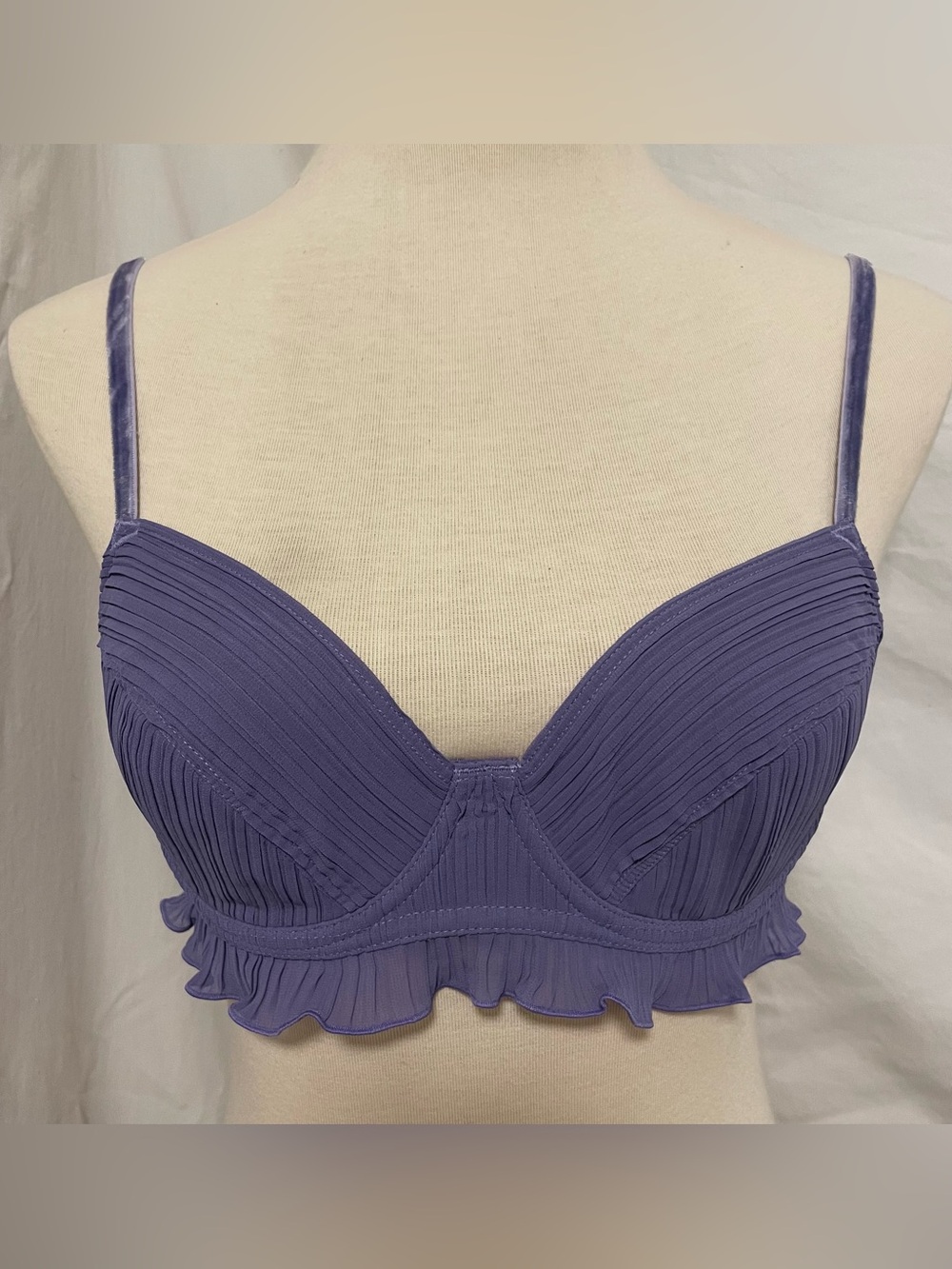 Ravage Pleated Crepe Balconette Bra with Velvet Straps (34B)